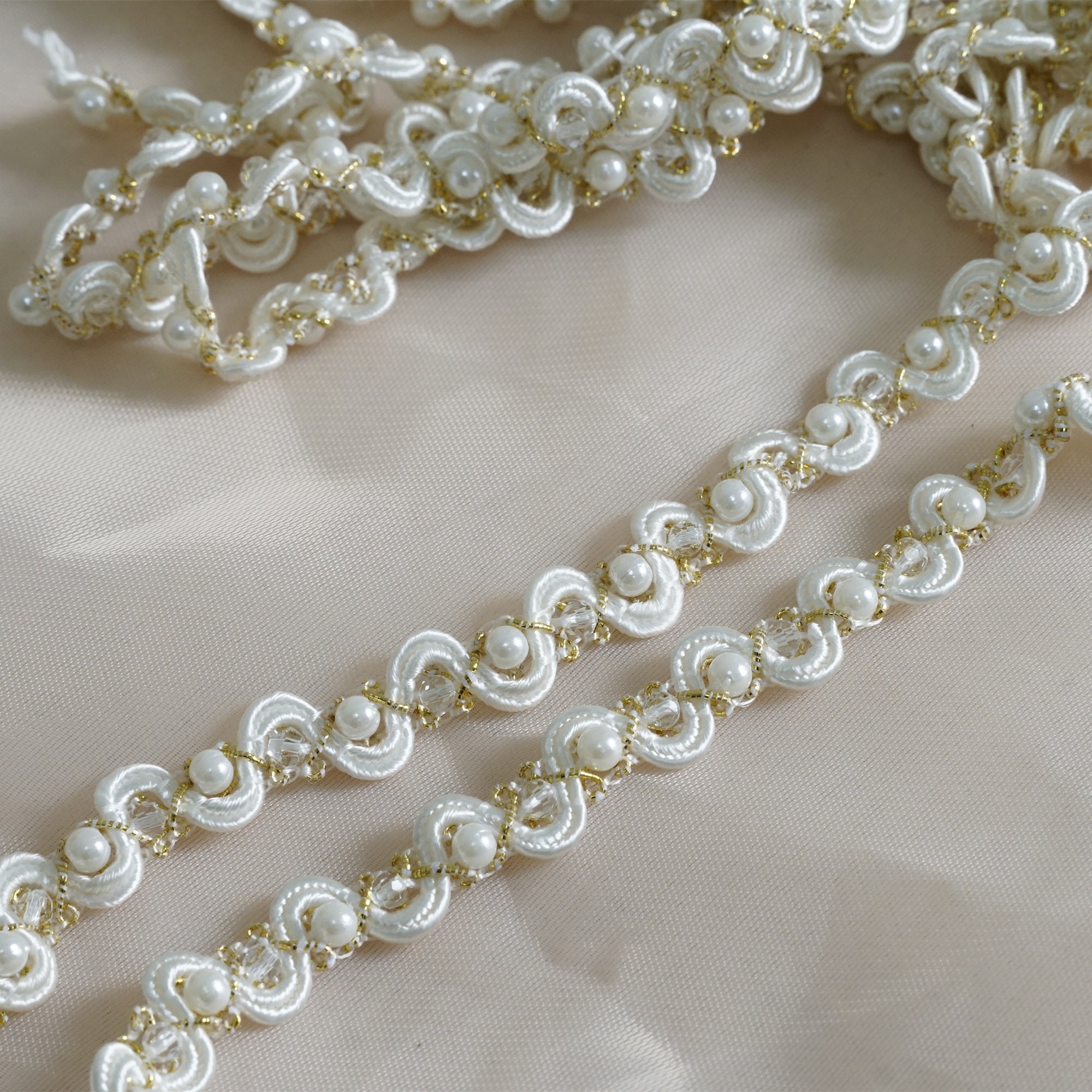 Narrow Beads Ribbon Trim, Ombre Rhinestones Beads Solid Lace for Bridal ...