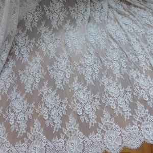 Off white Wedding Lace Fabric, Soft Chantilly Floral Fabric for Bridal, Capelet, Curtain, Costume Design, by 1 Yard