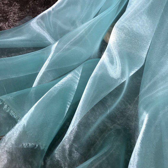 Aqua Shimmer Organza tessuto di pizzo, tessuto trasparente Gleam per abito  da sposa, Papillon, Houte Couture, Fotografia, Fodera dell'abito, Da 1 yard  -  Italia