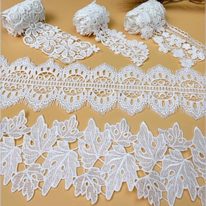 Leaf Floral Venice lace Trim, Milk silk Fiber lace for Cuff, Collar, Wedding Supply, DIY sewing, Costume Design, Millinery, By 2 Yards