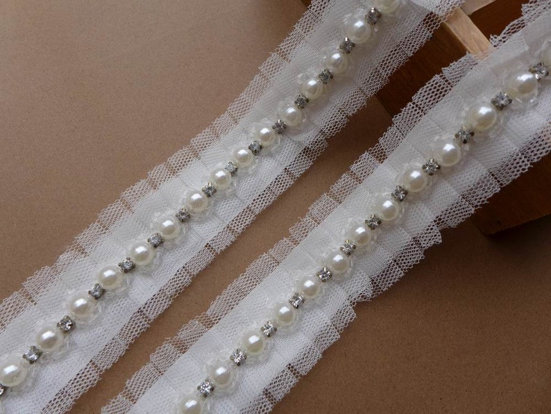 Beaded Lace Trim Vintage White Lace Pearl Beaded Trim for Etsy UK