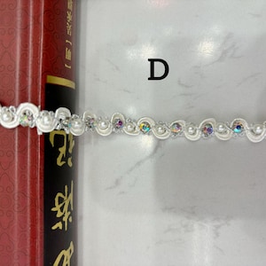 Delicate Acrylic Beads + Faux Pearls trim, Gold thread Bridal Trim, Pearl Beading Trim, 9 mm width, By 1 yard D