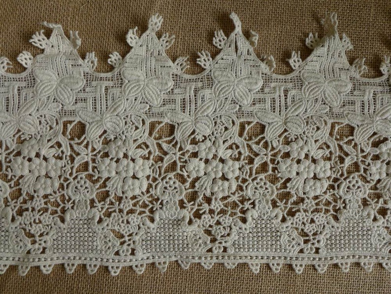 Wider Cotton Lace in Beige, Antique style Lace, Ecru Cotton Lace, Floral cotton trim for Wedding supply, DIY Crafts, By 1 yard image 4