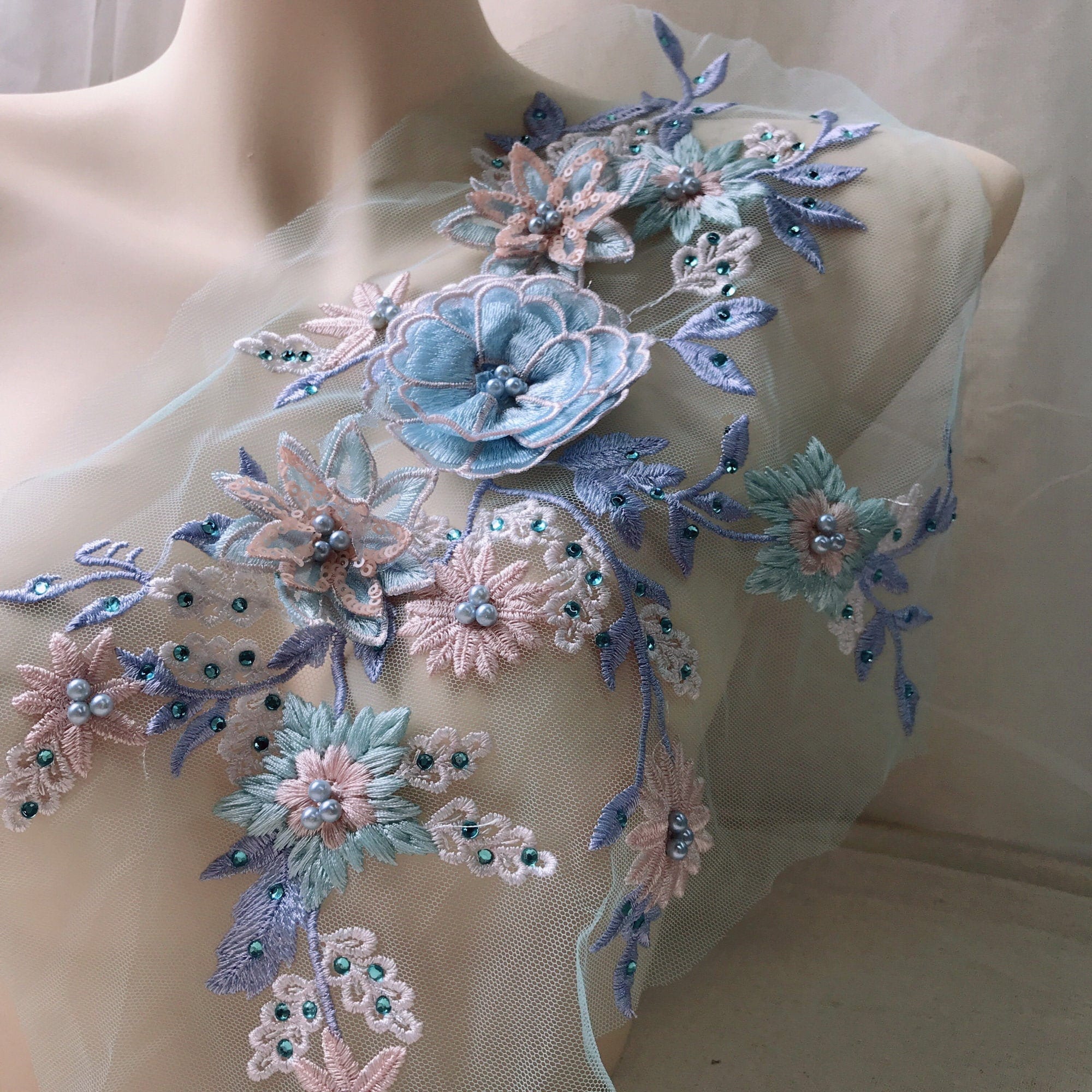 Deluxe 3D Flower Lace Applique, Embroidery Lace Applique, Bodice