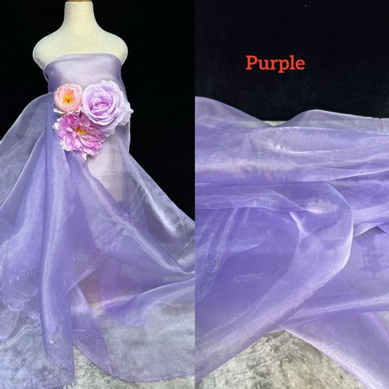 Aqua Schimmer Organza spitze stoff, Glanz schiere stoff Für Hochzeitskleid, Fliege, Houte Couture, Fotografie, Kleid Futter, 1 Yard Purple