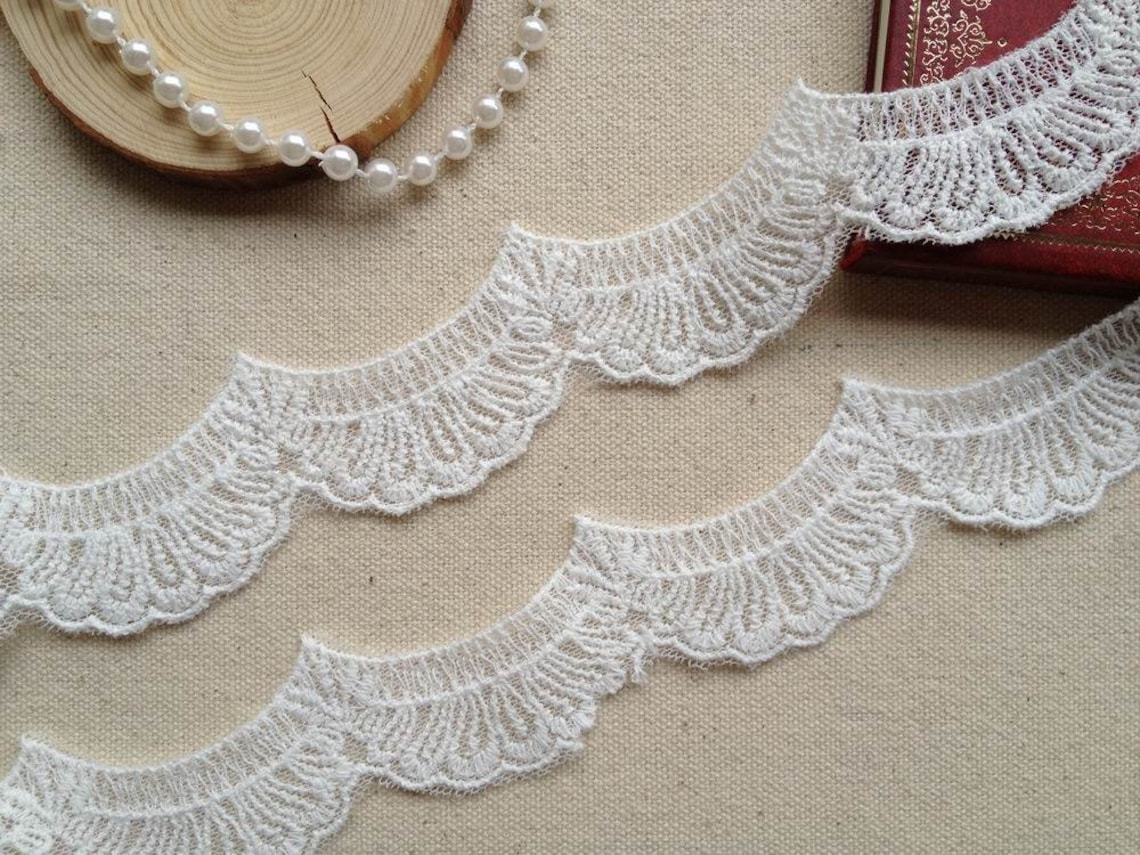 White Scalloped Lace Cotton Embroidery Lace Trim Wedding Etsy
