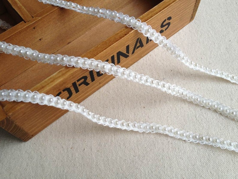 Little Beaded Trim White Ribbon Lace Stretchy Lace Trim Etsy