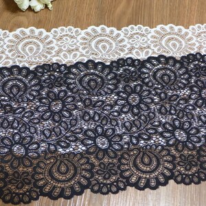 Stretch Lace Elastic Fabric Trim, Black Lace, Off white Stretch, Lace pour bandeaux, par 2 yards image 3