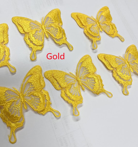 Gold Flying Butterfly Beaded Sequined Sew-On Sewing Applique Craft Patch Vintage Gold Flying Butterfly Beaded Sequined Sew-On Sewing Applique Craft Patch Vintage