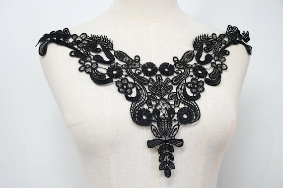 新品未使用【IENA×MARGE】lace embroidery collar Venice Lace Collar, Black Collar With Entangled Design Floral