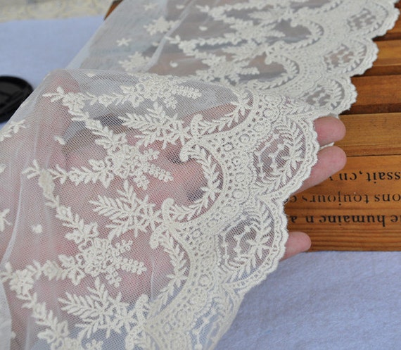 Cotton Tulle Lace Trims Beige Embroidery Lace Fabric for Floral