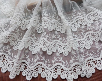 3 layers scalloped cotton lace in off white for weddings, skirts, cuffs, DIY crafts, home decor, by 1 yard