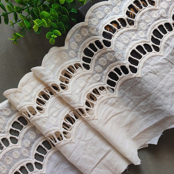 Premium Embroidery Scallop Cotton Lace Trim, Eyelets Cotton Flower
