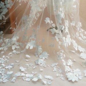 Delicate Embroidery Floral Lace Fabric in Off White , Soft sheer Tulle lace fabric For Wedding gown, Bridal Lace Fabric