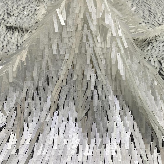Long Strip Sequins Lace Fabric, Dangling Rectangular Sequin Mesh Fabric, Ballet Competition Dance Gown Fabric, Cocktail Dress Fabric