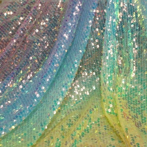 Sparkle Ombre Sequins lace fabric, Rainbow Paillette sequined lace For Backdrop, Party Decor, Banquet, Mermaid Dress,  1 Yard