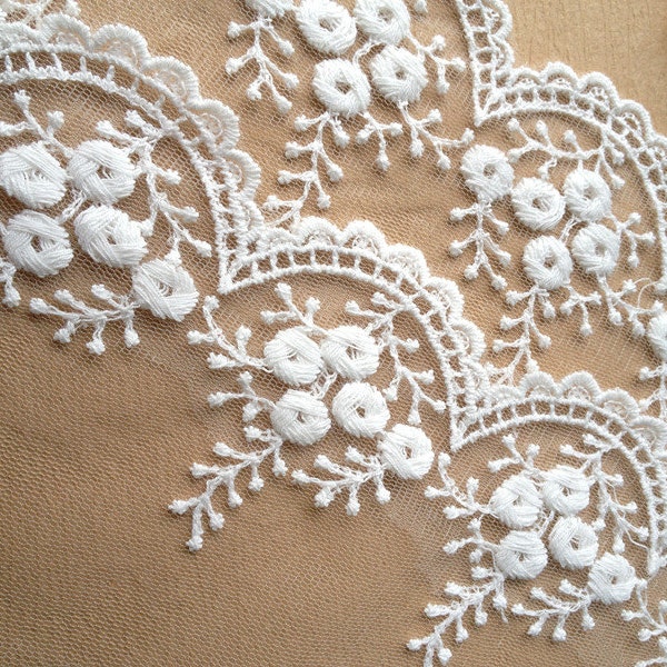 Off White Embroidered Tulle Lace Trim for Bridal Accessories Altered Couture and Costume Design, by 2 Yards
