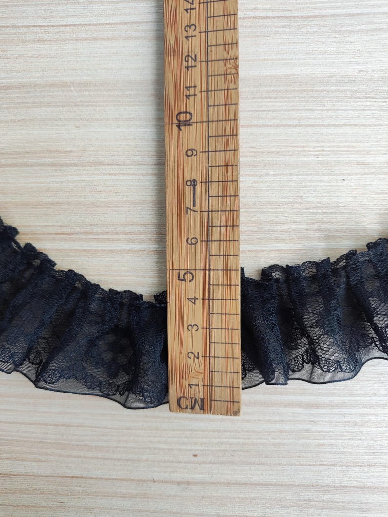 Black Ruffled Lace Trim for Bridal, Baby, Housewares, Sewing, Crafts, by 2 yards image 4