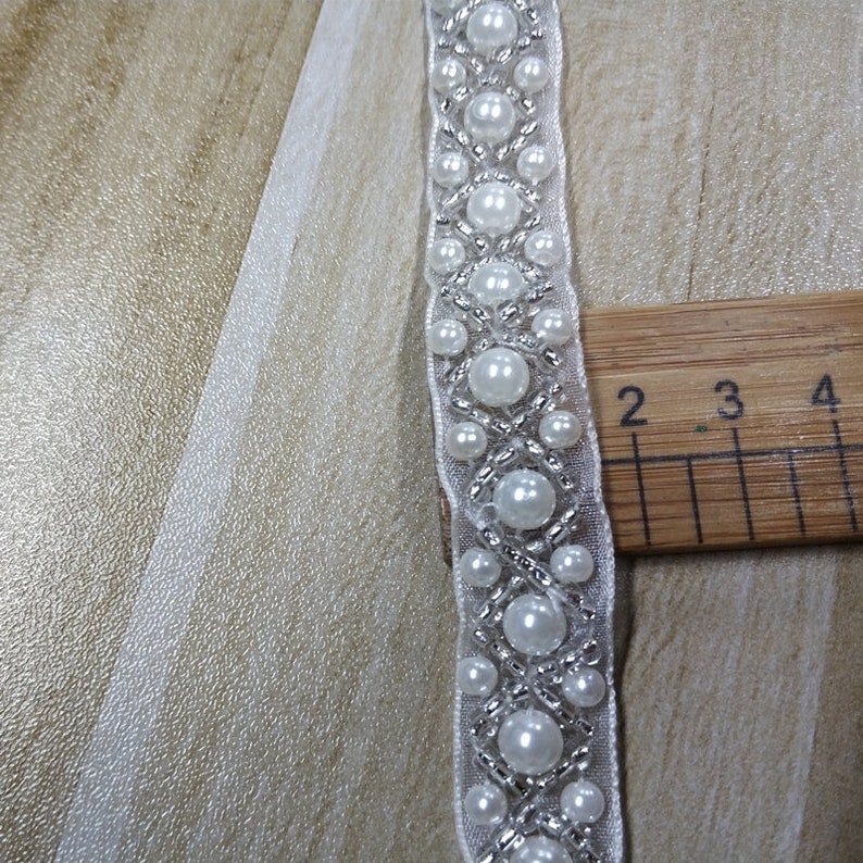 Beaded Lace Trim Ivory Pearl Beaded Trim 36 Long 1.5 Etsy