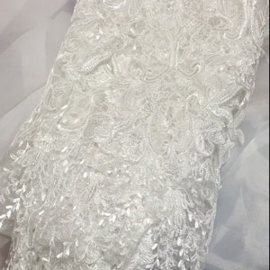 NEW Alencon Floral Lace in Off white, Lace Trim with Scalloped Edging for Wedding Dress Veils Bridal Accessories, by 1 yard image 5