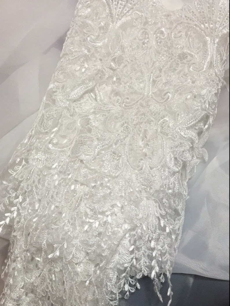 NEW Alencon Floral Lace in Off white, Lace Trim with Scalloped Edging for Wedding Dress Veils Bridal Accessories, by 1 yard image 5