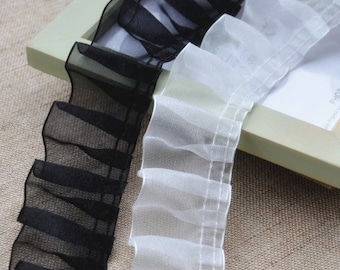2 Color - Organza Lace Trim, Ruffled Lace Trim for DIY crafts, Garment sewing, 1.49 inches Wide
