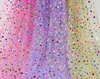 Colorful Round Dots Printed Tulle Lace, Iridescent Dots Nylon Lace, Ideal For Stage Costumes, Doll Dress, Tutu, Baby Dress, Birthday Decor