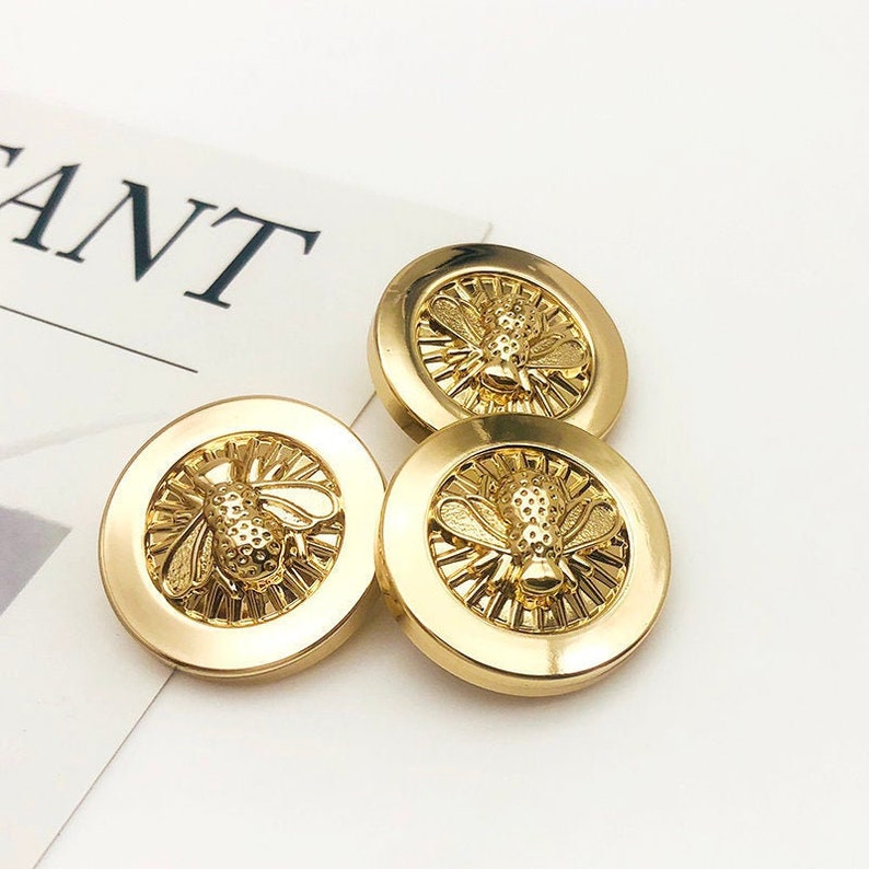 50 Pcs Lovely Dark Gold Bumblebee Shank Buttons, Round Insect Buttons ...
