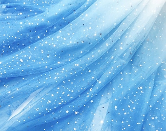 Galaxy Ombre tulle lace Fabric, Sequined Stars Moons Overlay Fabric For Photography Dress, Evening Dress, Tutu, Party Dress, 1 Yard
