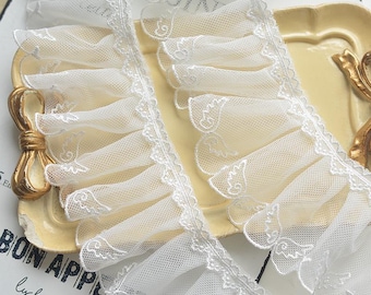 Heart Angel Wings Pattern Lace Trim, Off White Ruffled Trim, DIY Costumes Trim, Dress Edged Trim, Doll Skirt Trim, Baby Blouses Trim