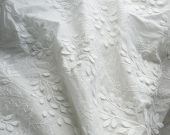 Embroidery Cotton 3D Leaf Lace Fabric in Off white, Cotton Fabric for Summer blouse, Party dress, Curtain, Wedding Gown, 1 yard