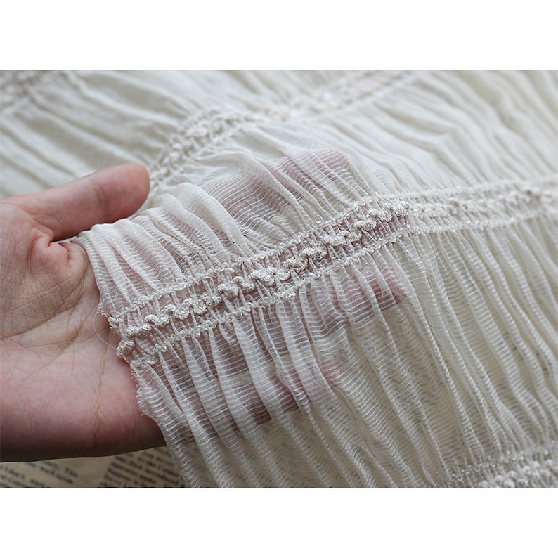 Cupcake dress Lace Top 1 yard Soft Pleated Chiffon lace Fabric Party Dress Striped Sequin Ruffled fabric For Spring Dress Wedding Dress