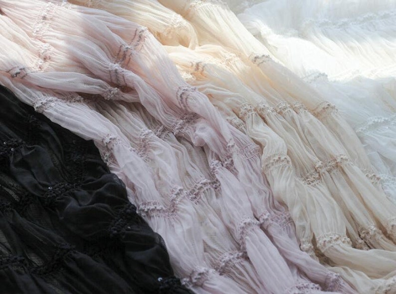 Cupcake dress Lace Top 1 yard Soft Pleated Chiffon lace Fabric Party Dress Striped Sequin Ruffled fabric For Spring Dress Wedding Dress