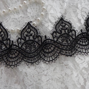 Exquisite Embroidery Lace, Black Venice Lace Trim, Scalloped Trim, 2.16&quot; wide , by 1 Yard
