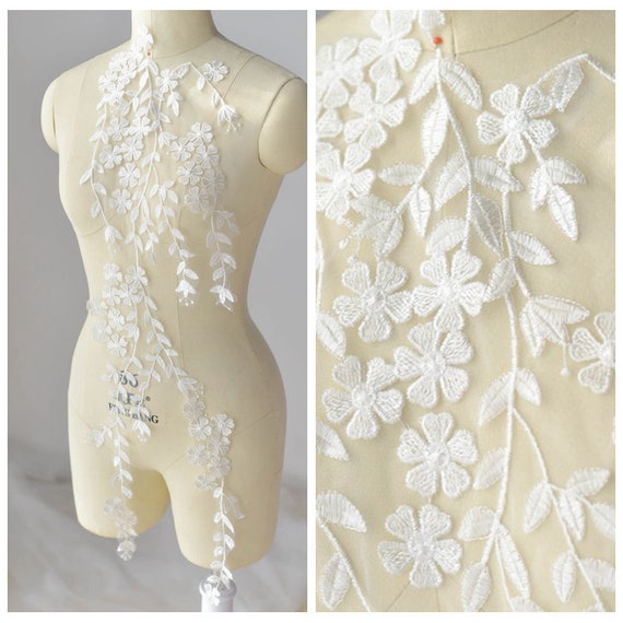 Off White Leaf Embroidery Lace Applique for Bridal Wedding Dress, Bodice  Applique, Evening Gown, Couture Design, DIY Wedding 