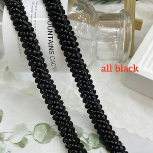 Beaded Trim, Ivory and Silver Beads, Bridal Trim, Wedding Applique, Pearl Beading Trim, 0.39" (1 cm) width, By 1 yard all black