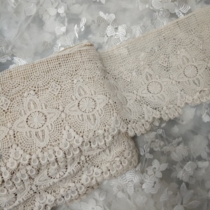 Beige Crocheted Scalloped Lace Ecru Cotton Lace Trim Retro Design Lace, By 1 Yard image 6