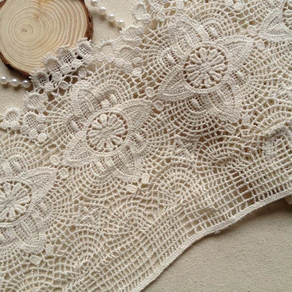 Beige Crocheted Scalloped Lace Ecru Cotton Lace Trim Retro Design Lace, By 1 Yard