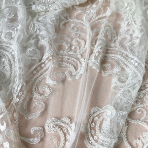 Pearls Beaded Fabric, Ivory Wedding Lace, Heavy Embroidery Lace, Retro ...