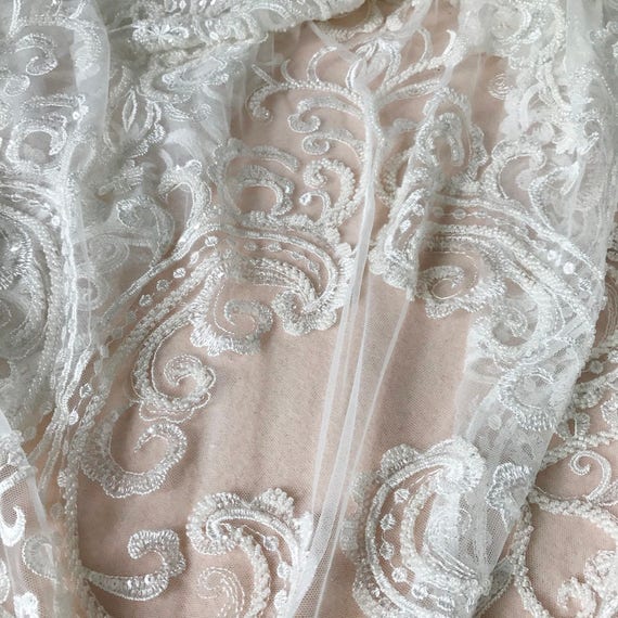 Pearls Beaded Fabric Ivory Wedding Lace Heavy Embroidery - Etsy