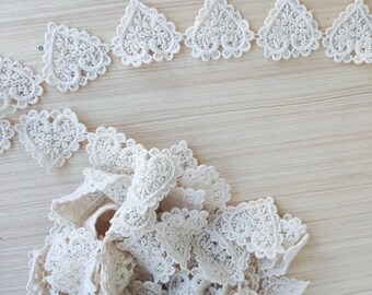 Beige Cotton Lace Trim, Ecru Love Heart Lace Trim, Crochet Sew on