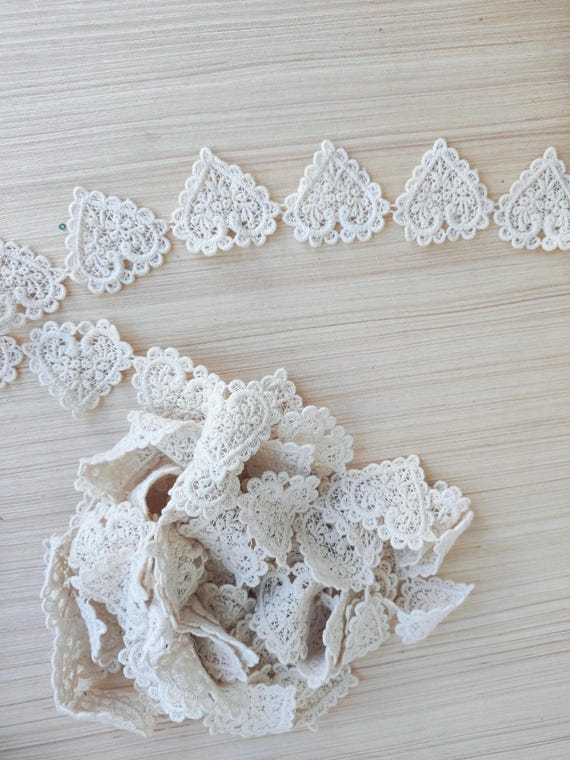 Beige Cotton Lace Trim, Ecru Love Heart Lace Trim, Crochet Sew on