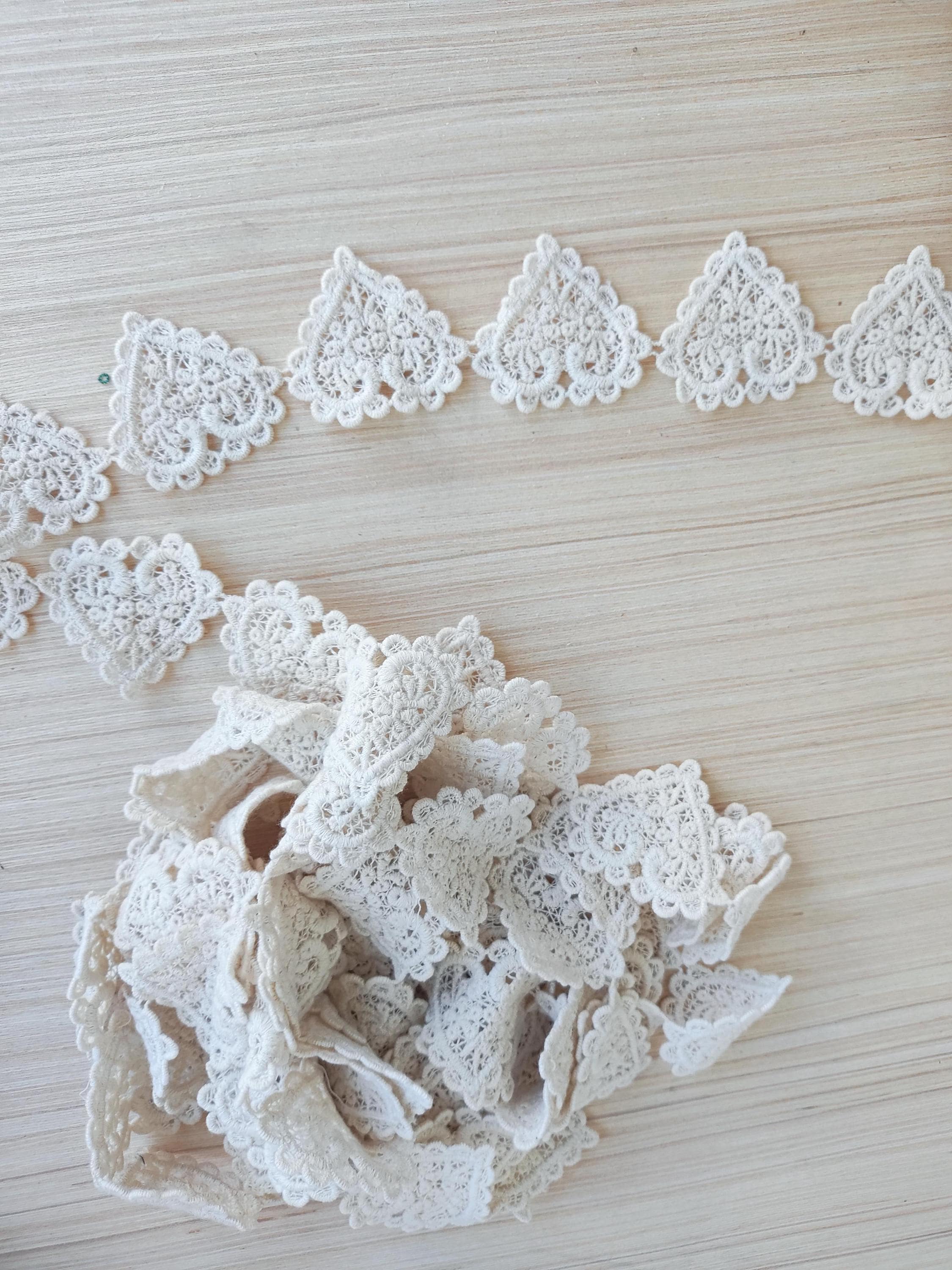 Beige Cotton Lace Trim, Ecru Love Heart Lace Trim, Crochet Sew on