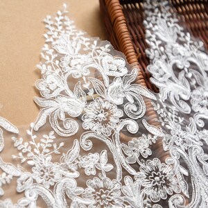 NEW Alencon Floral Lace in Off white, Lace Trim with Scalloped Edging for Wedding Dress Veils Bridal Accessories, by 1 yard image 2