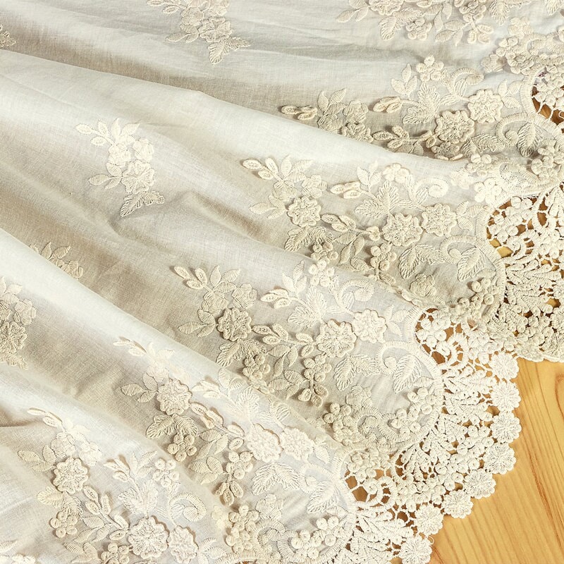 Vintage Style Cotton Lace Fabric, Delicate Embroidery