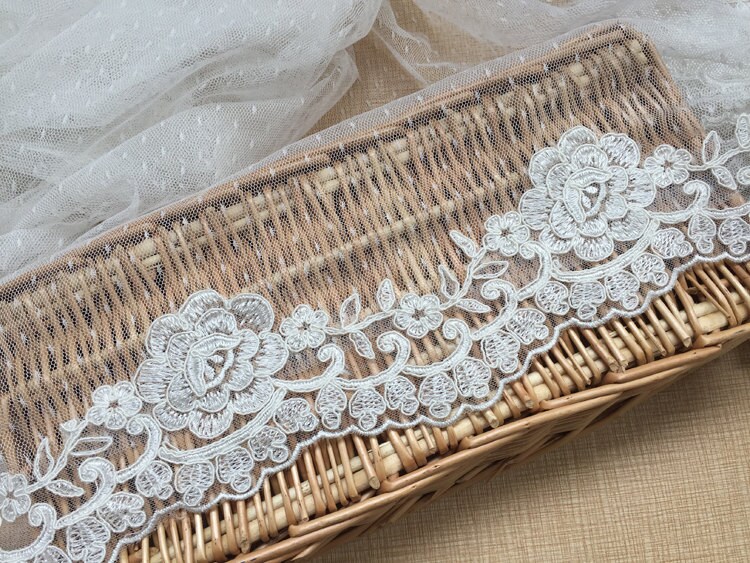 Roses Embroidery Trim Alencon Lace Trim Ivory Bridal Veils | Etsy