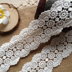 Cotton Lace Trim, Off White Cotton Lace, Crochet Circle Flower Cotton Trim, DIY Sewing Accessory For Crafts, Sewing Supply, By 2 Yards