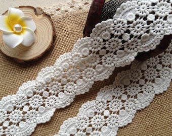 Cotton Lace Trim, Off White Cotton Lace, Crochet Circle Flower Cotton Trim, DIY Sewing Accessory For Crafts, Sewing Supply, By 2 Yards