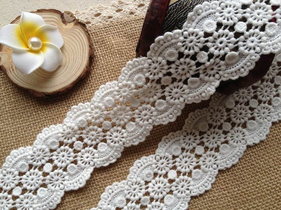Cotton Lace Trim, Off White Cotton Lace, Crochet Circle Flower Cotton Trim, DIY Sewing Accessory For Crafts, Sewing Supply, By 2 Yards