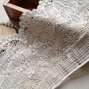 Beige Crocheted Scalloped Lace Ecru Cotton Lace Trim Retro Design Lace, By 1 Yard image 3